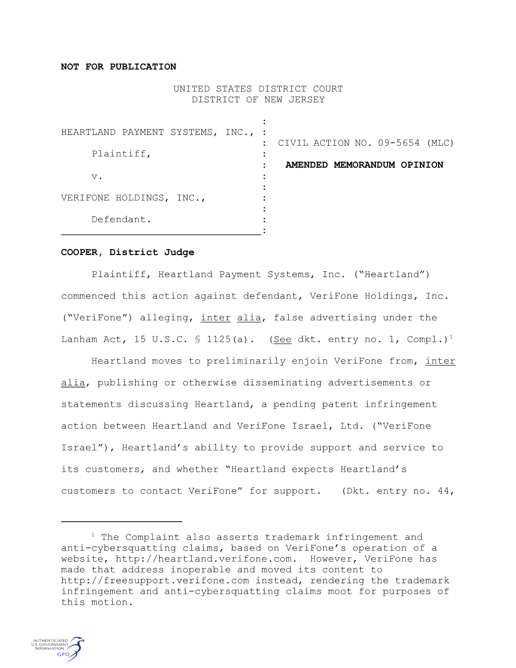 The Complaint Also Asserts Trademark Infringement and Anti-Cybersquatting Claims, Based on Verifone’S Operation of a Website