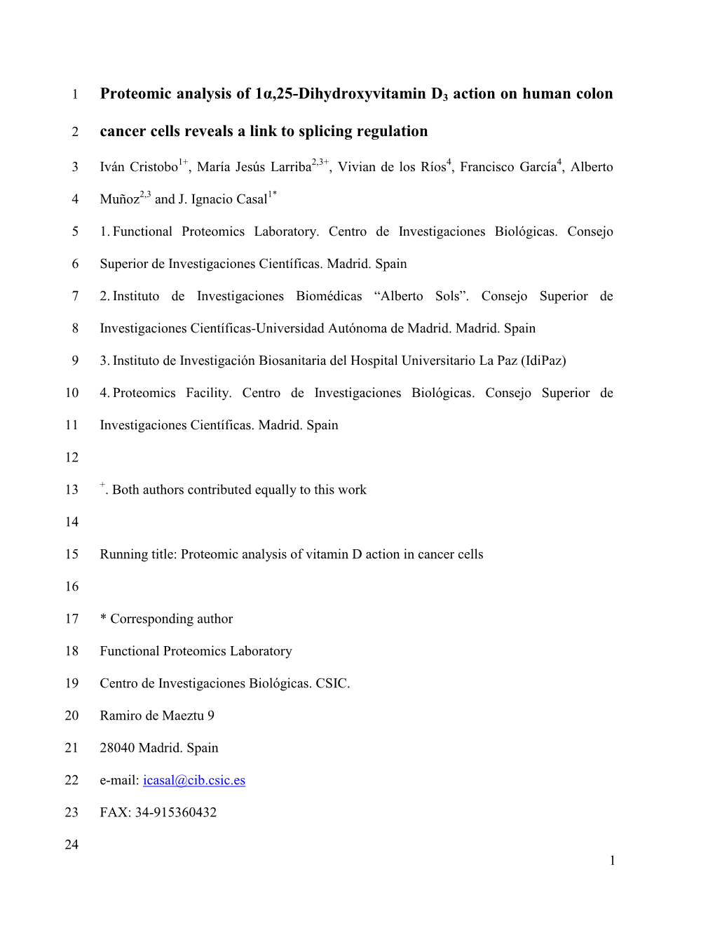 1Α,25-Dihydroxyvitamin D3 Induces Proteomic Alterations in The