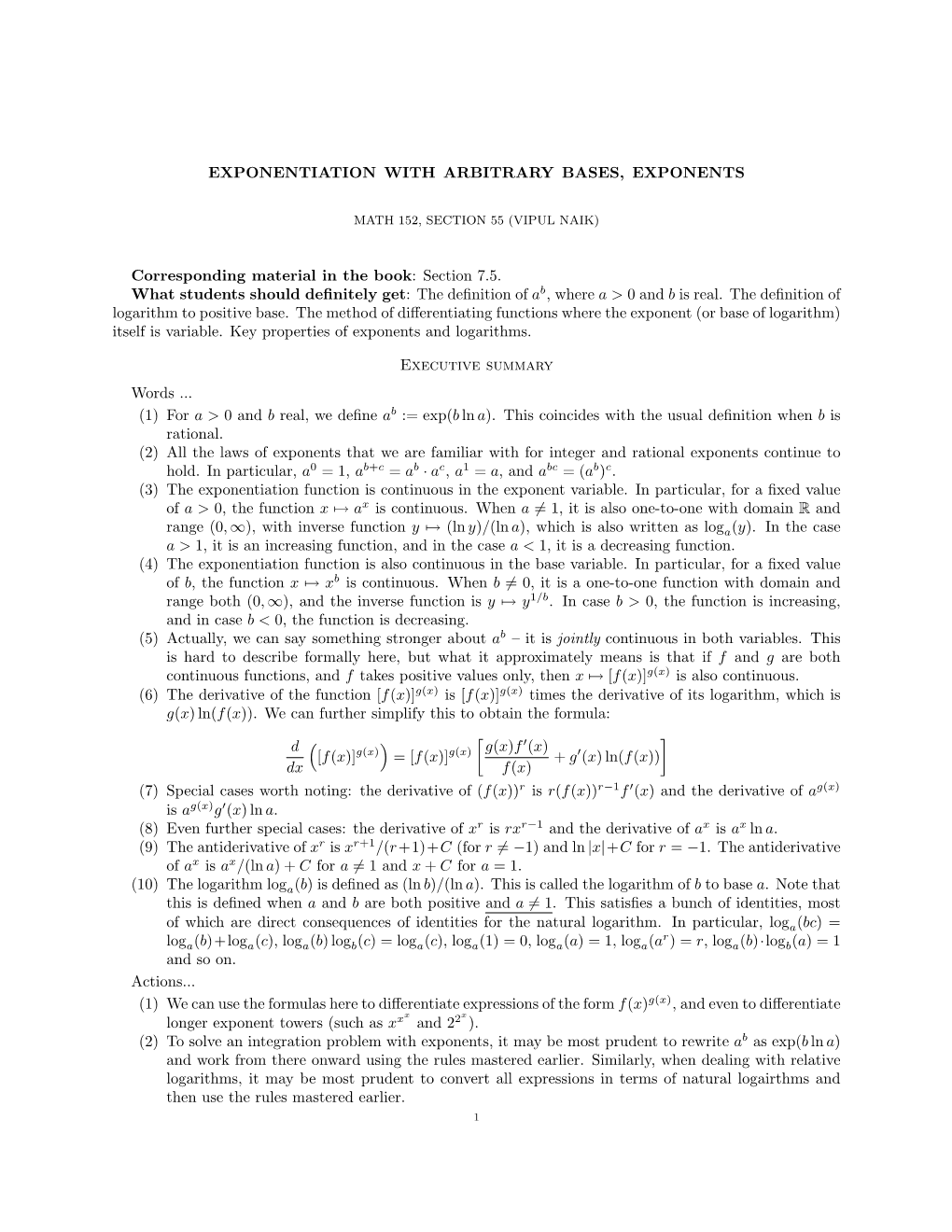 Exponentiation with Arbitrary Bases, Exponents