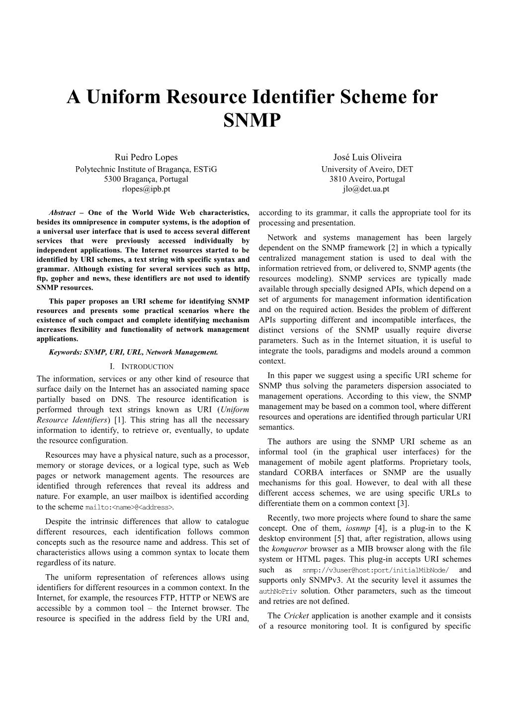 A Uniform Resource Identifier Scheme for SNMP