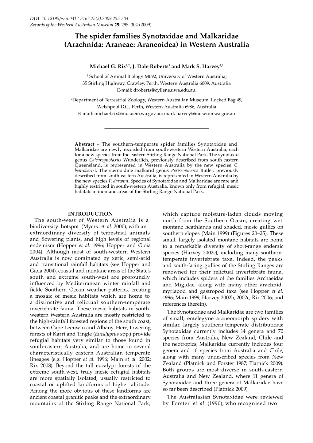 The Spider Families Synotaxidae and Malkaridae (Arachnida: Araneae: Araneoidea) in Western Australia