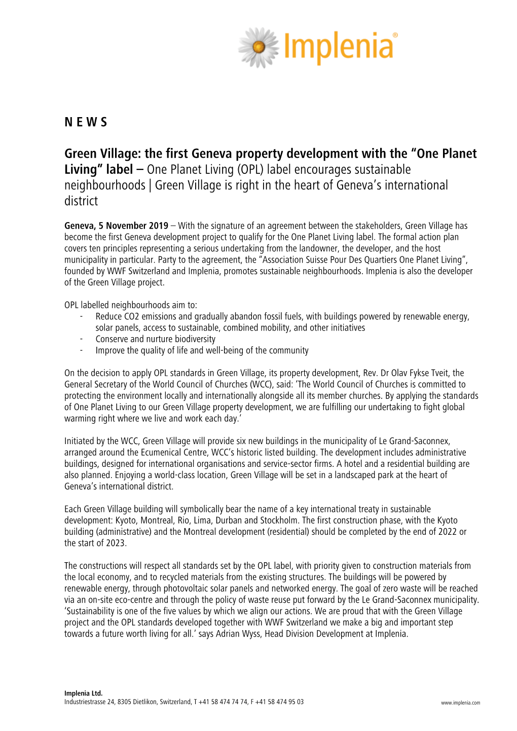 NEWS Green Village: the First Geneva Property Development With