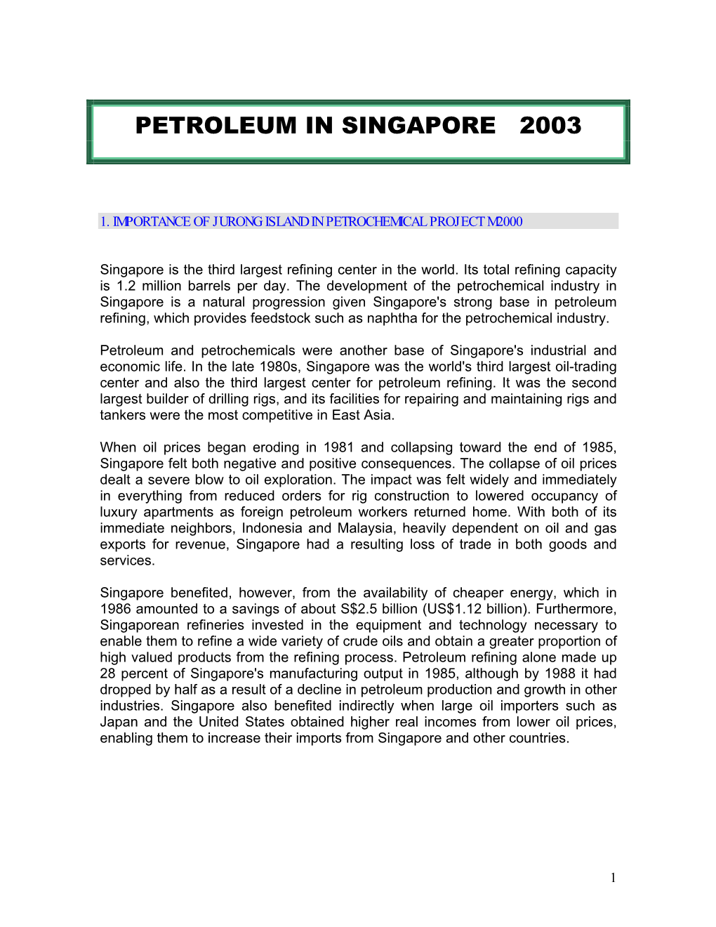 Petroleum in Singapore 2003