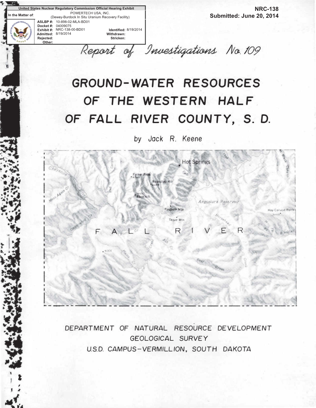 Jack R. Keene. Ground-Water Resources of the Western Half Of