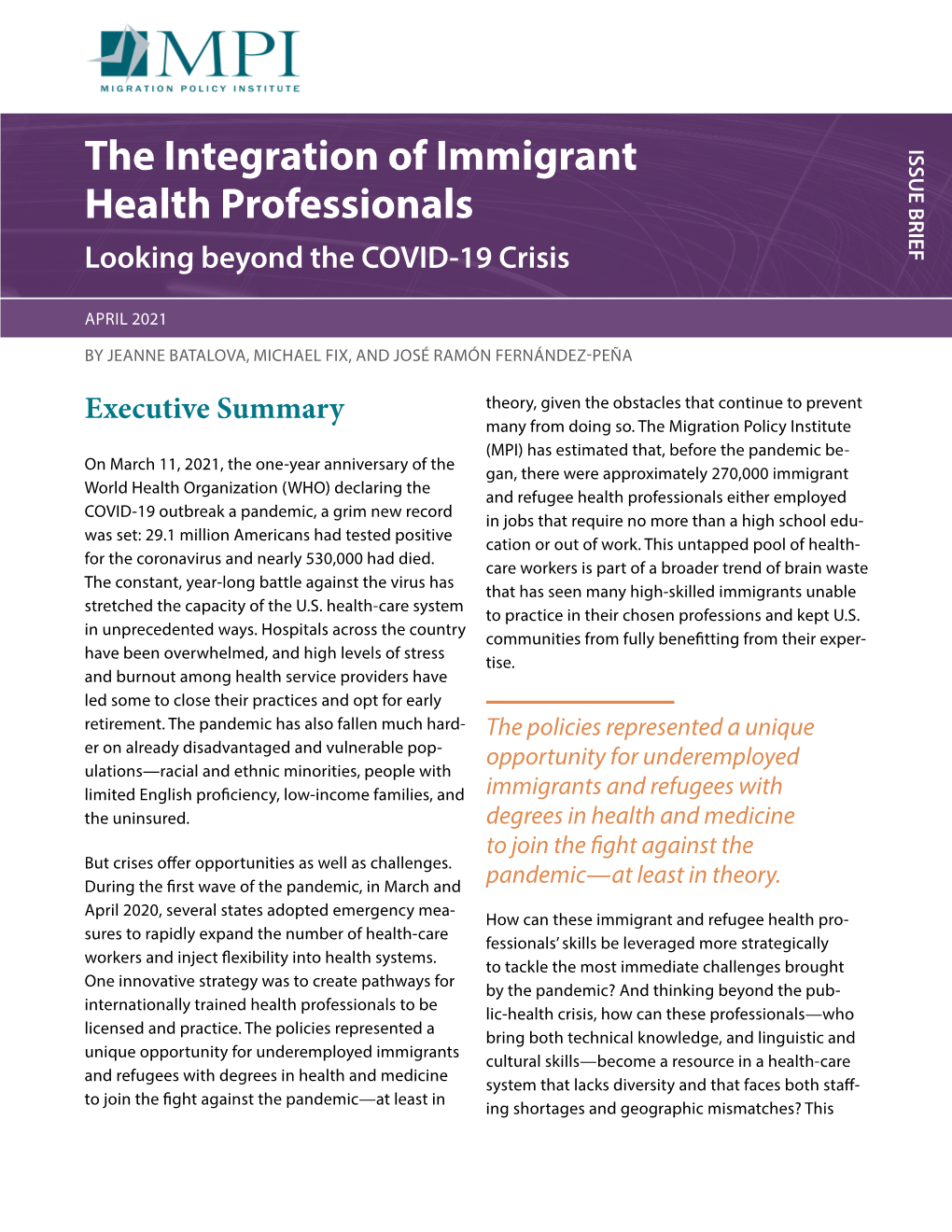 The Integration of Immigrant Health Professionals