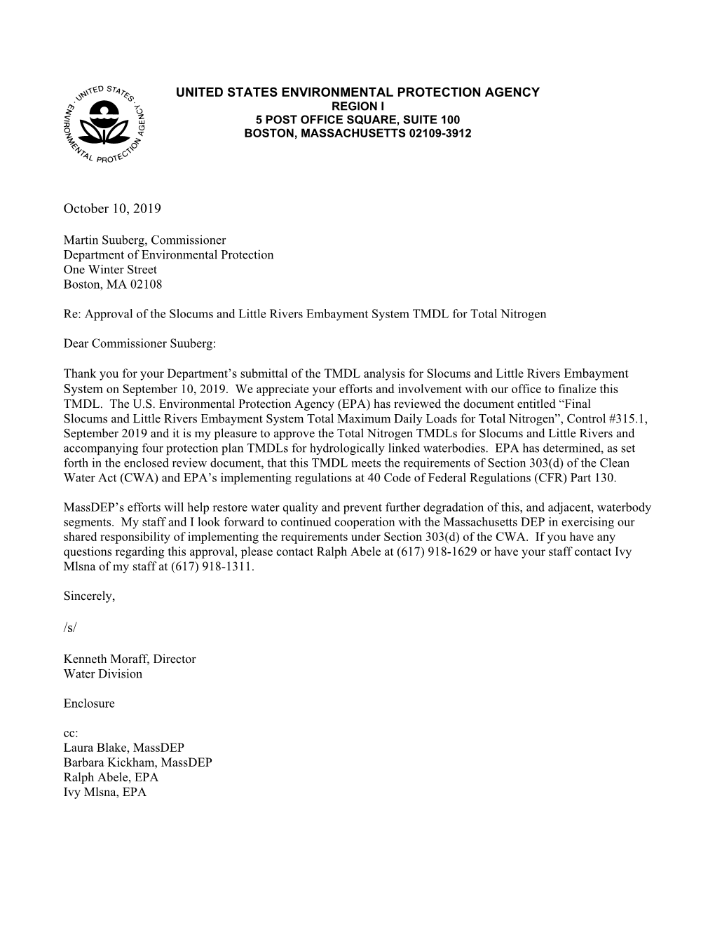 Final Slocums and Little Rivers Nitrogen TMDL Approval Letter