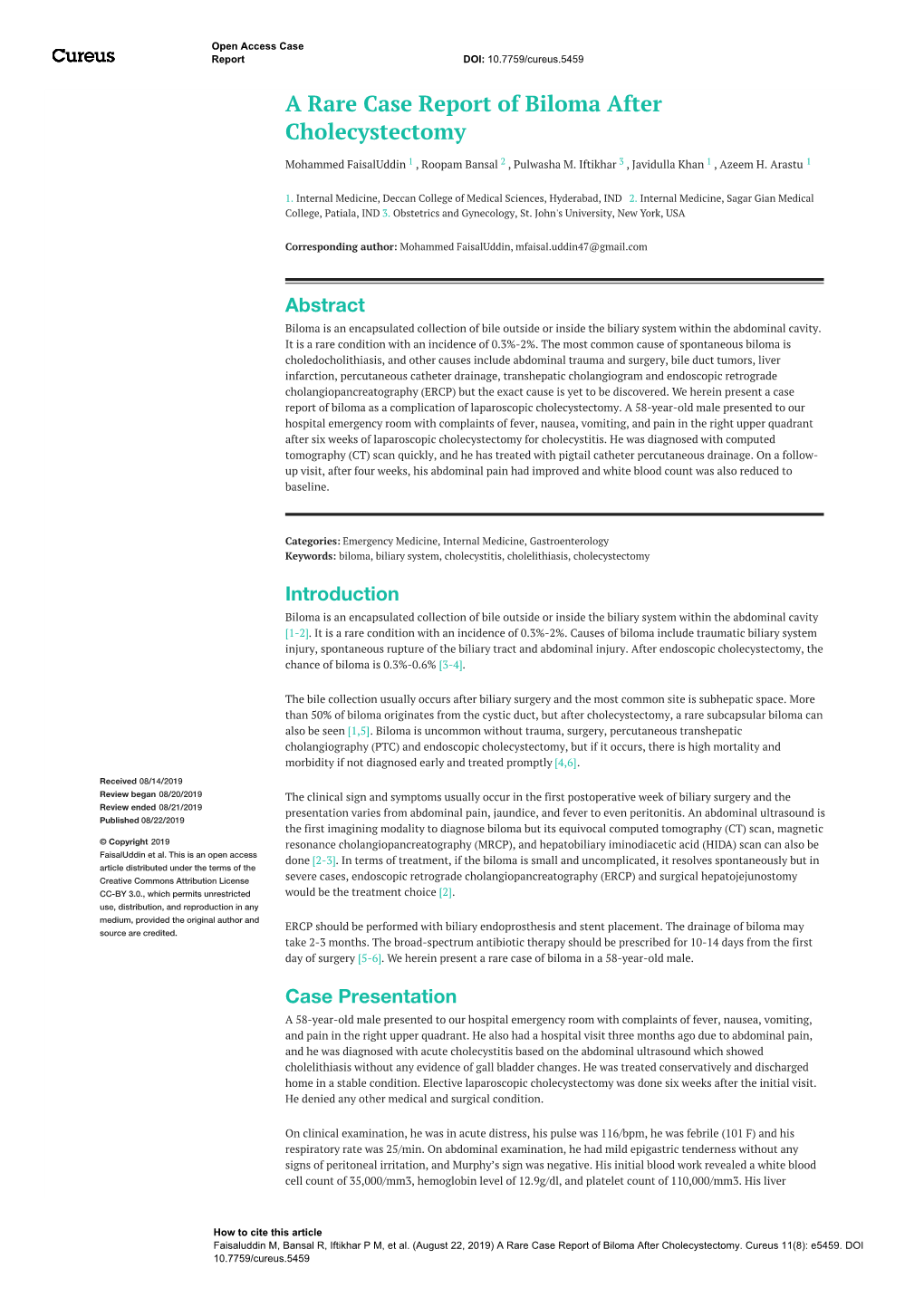 A Rare Case Report of Biloma After Cholecystectomy