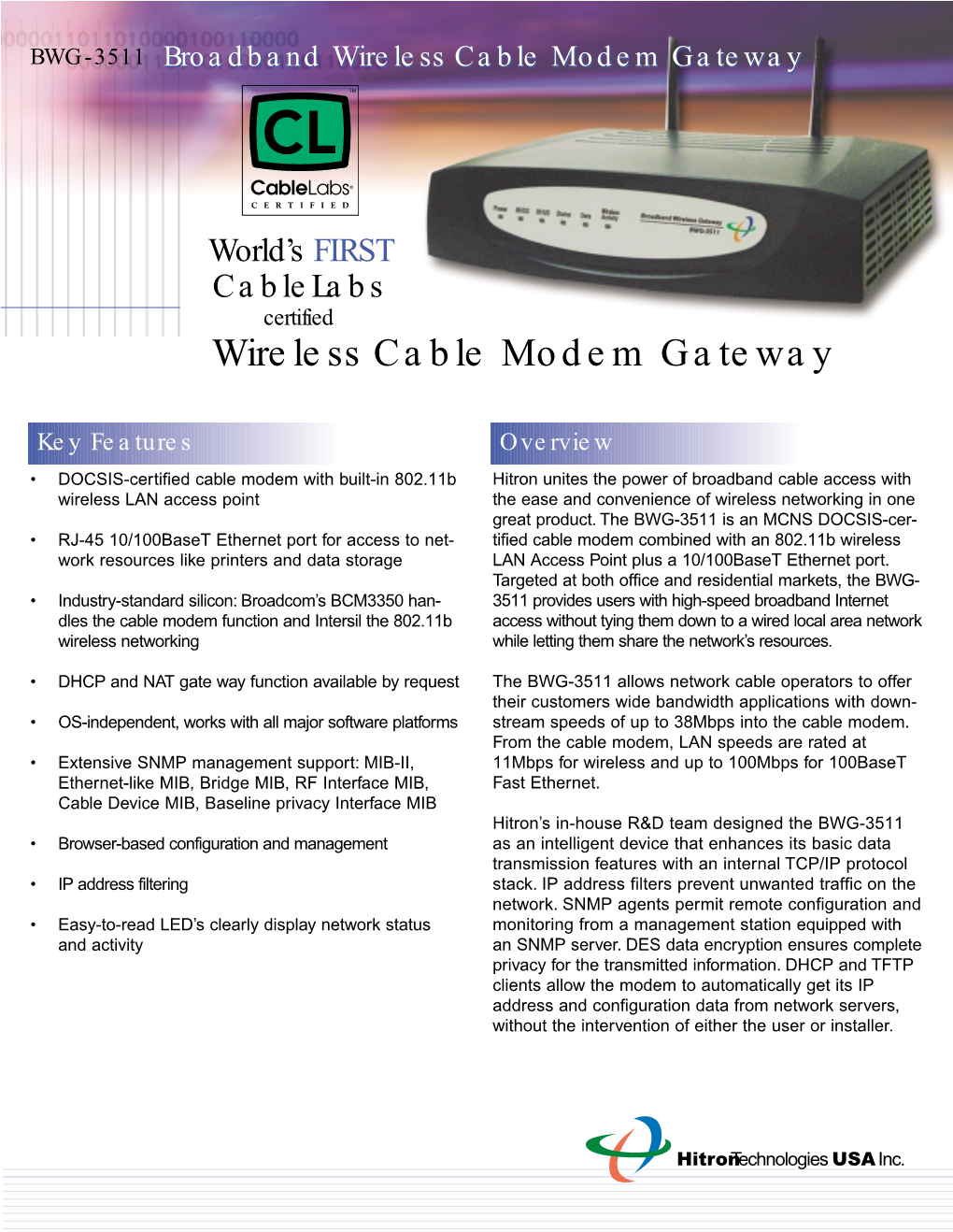 Wireless Cable Modem Gateway