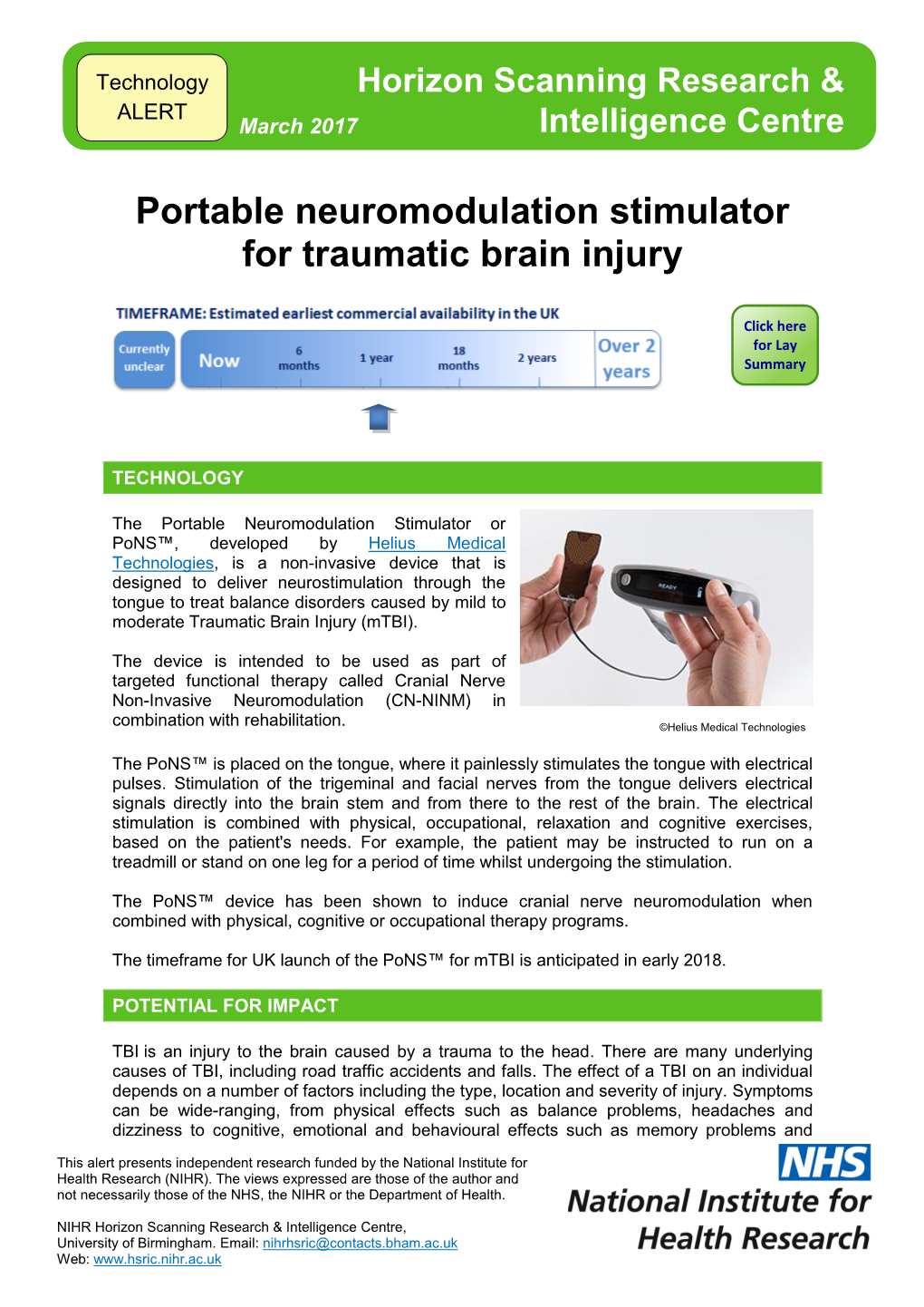 Portable Neuromodulation Stimulator for Traumatic Brain Injury
