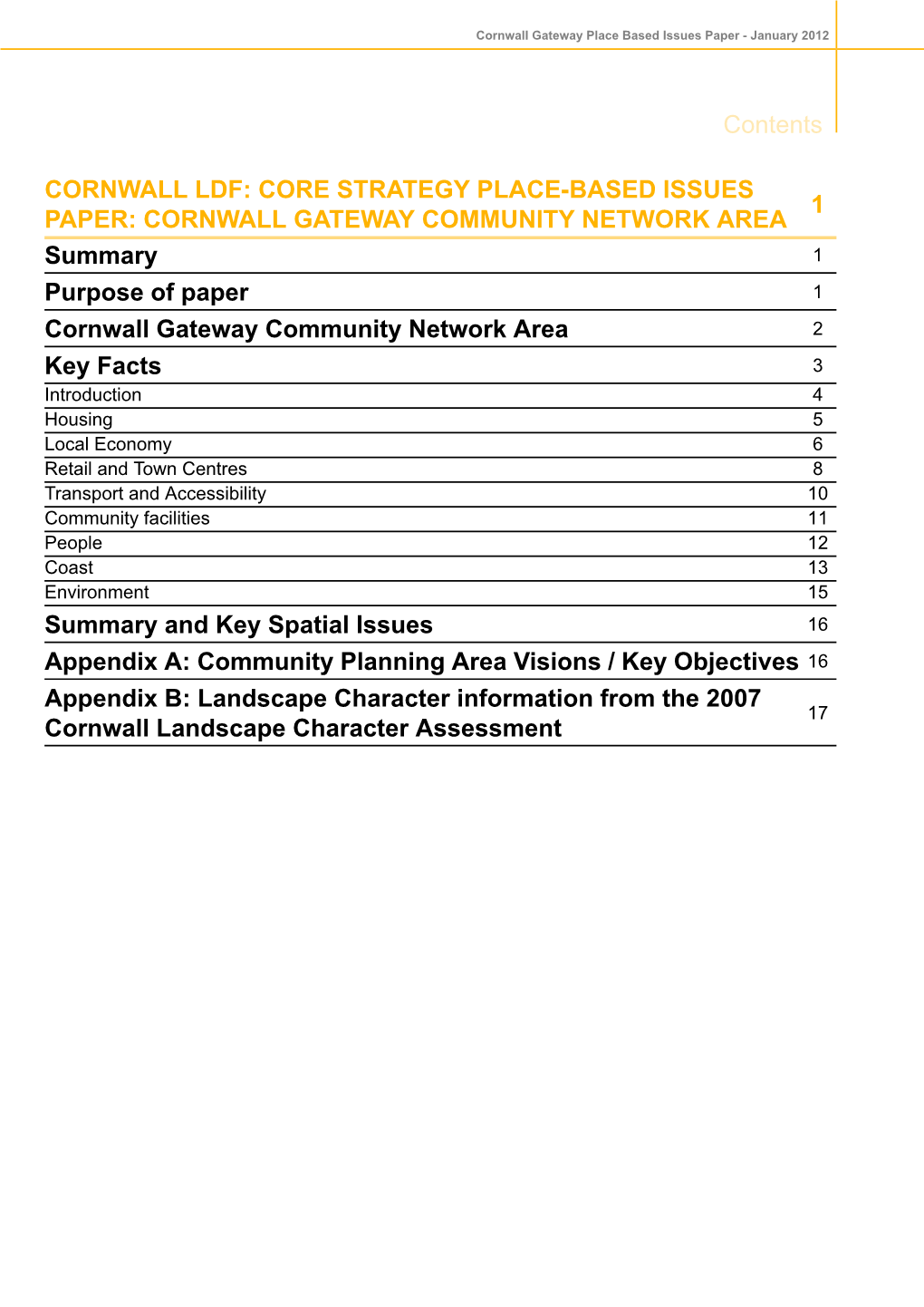 Cornwall Gateway Place Based Issues Paper - January 2012