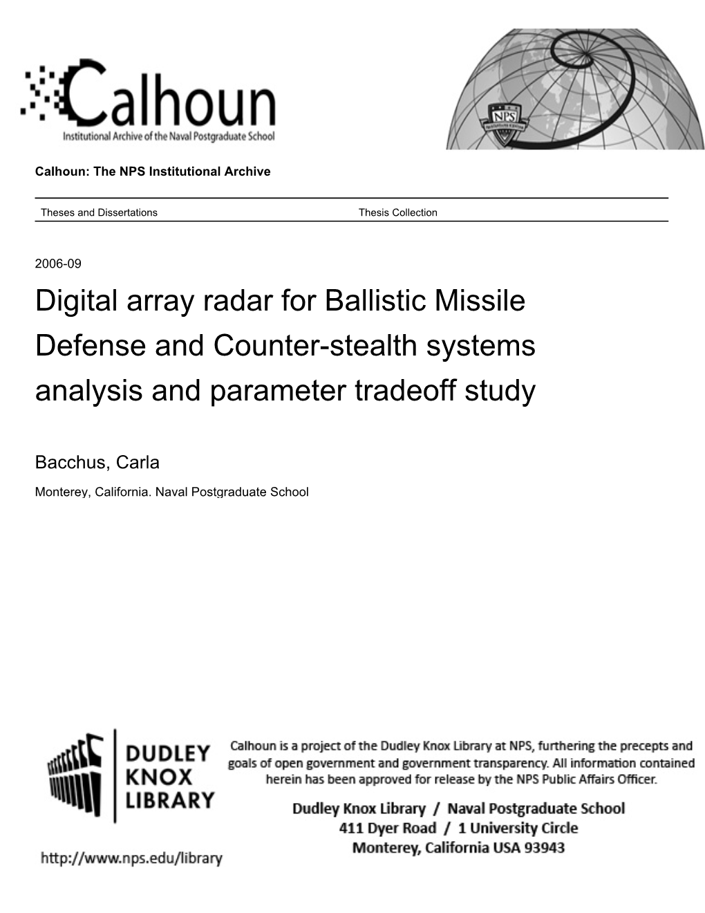 Digital Array Radar for Ballistic Missile Defense and Counter-Stealth Systems Analysis and Parameter Tradeoff Study