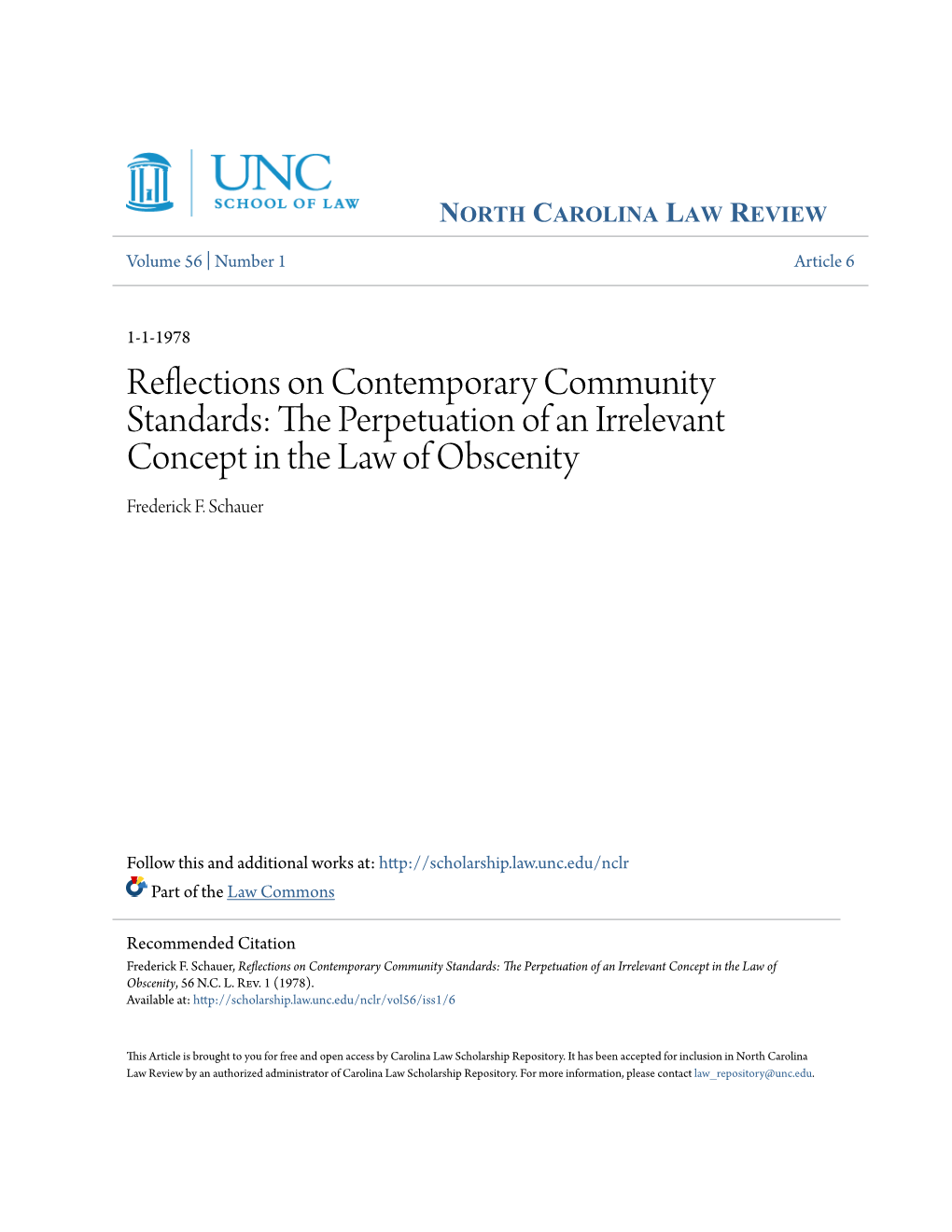 Reflections on Contemporary Community Standards: the Ep Rpetuation of an Irrelevant Concept in the Law of Obscenity Frederick F