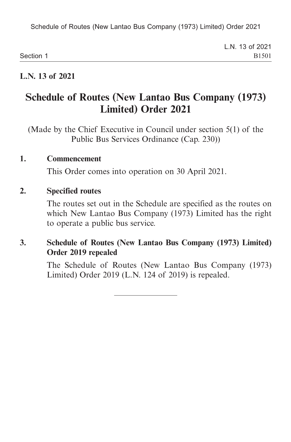 (New Lantao Bus Company (1973) Limited) Order 2021