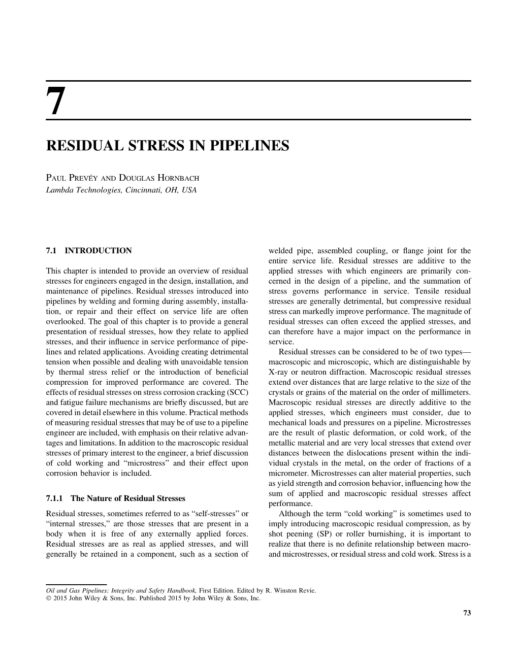 Residual Stress in Pipelines
