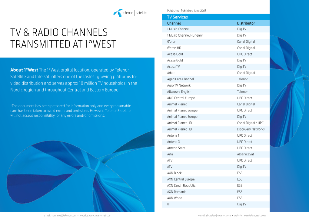 Tv & Radio Channels Transmitted