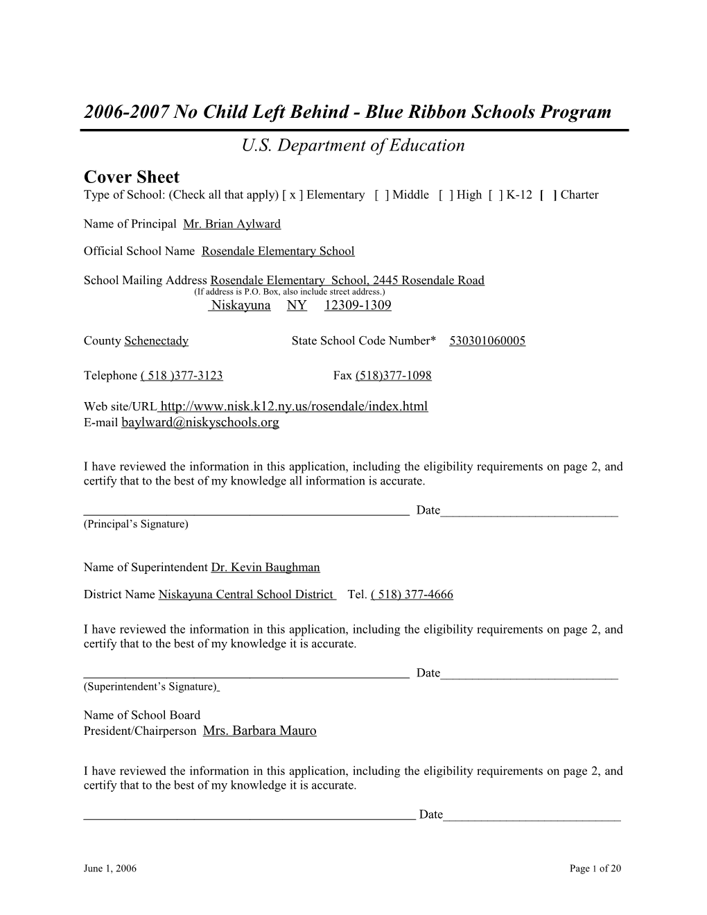 Application: 2006-2007, No Child Left Behind - Blue Ribbon Schools Program (MS Word) s14