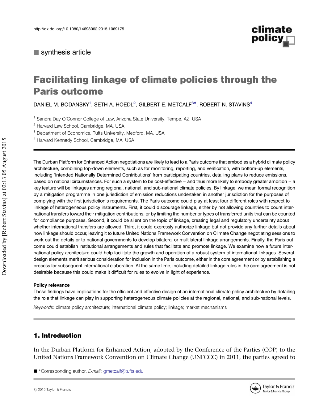 Facilitating Linkage of Climate Policies Through the Paris Outcome