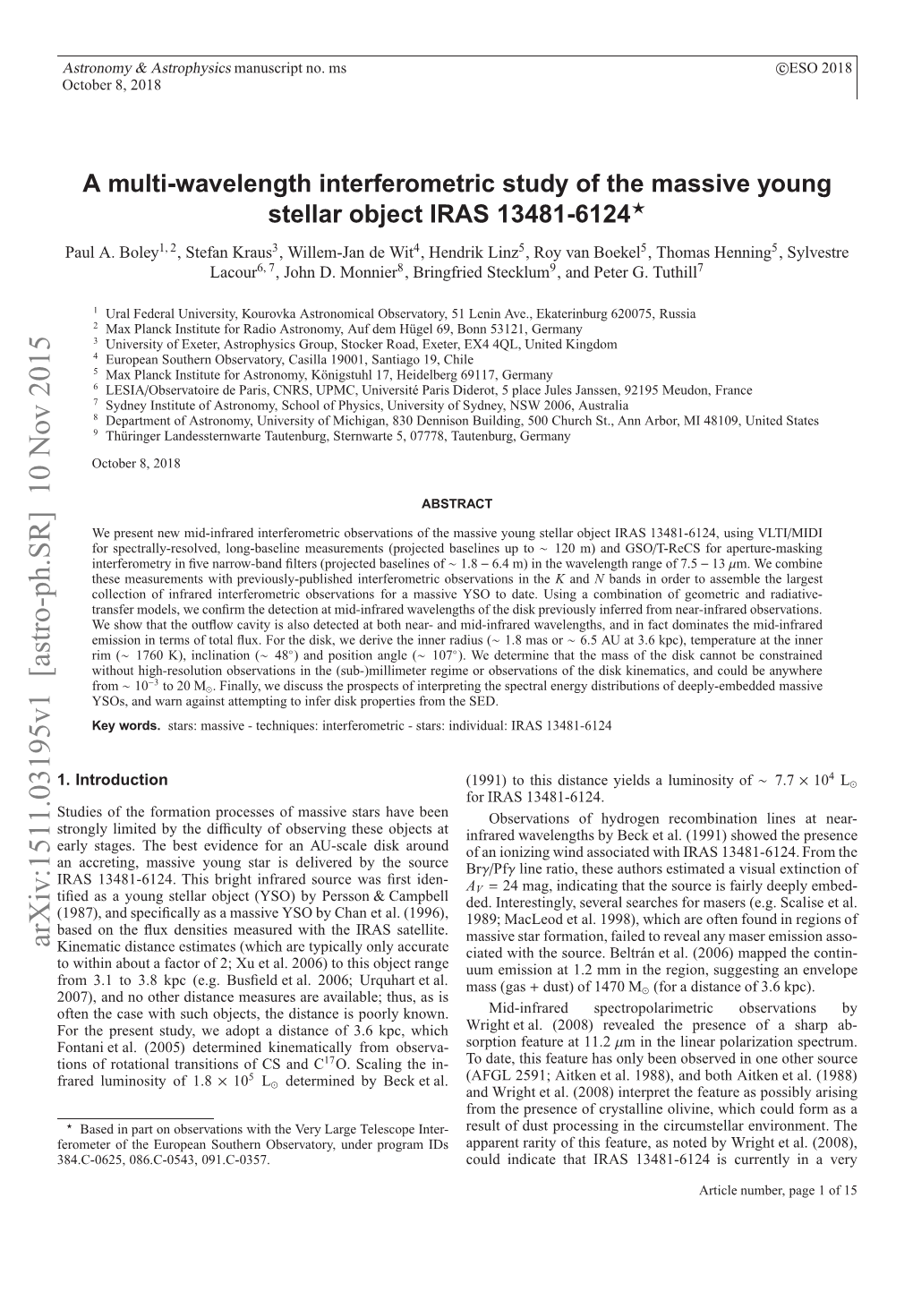 A Multi-Wavelength Interferometric Study of the Massive Young Stellar Object IRAS 13481-6124