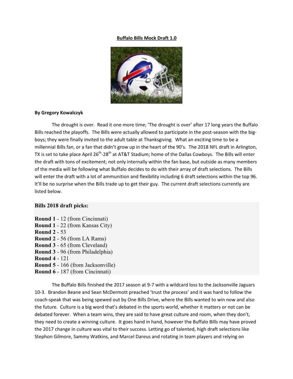 Bills 2018 Draft Picks