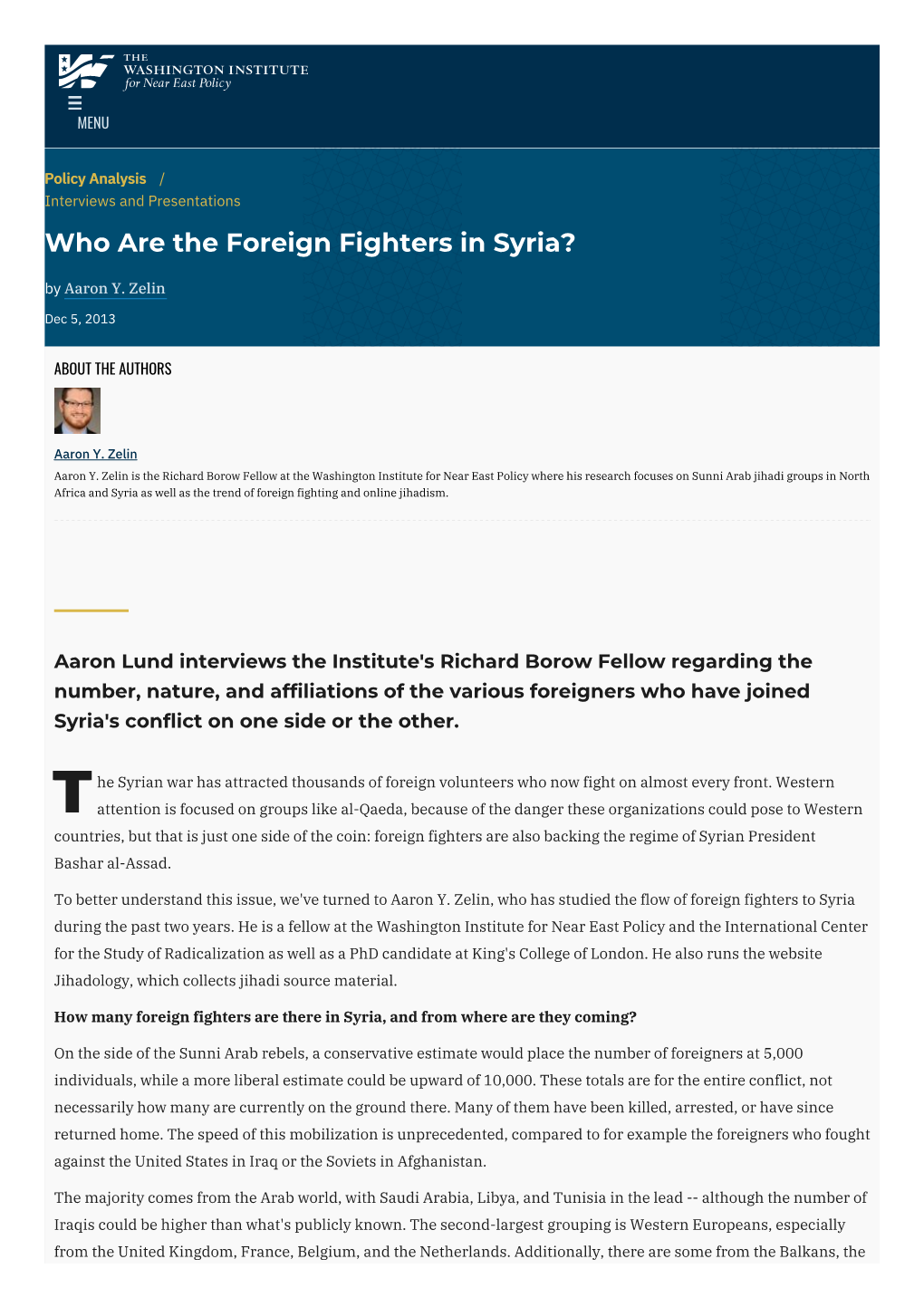 Who Are the Foreign Fighters in Syria? | the Washington Institute