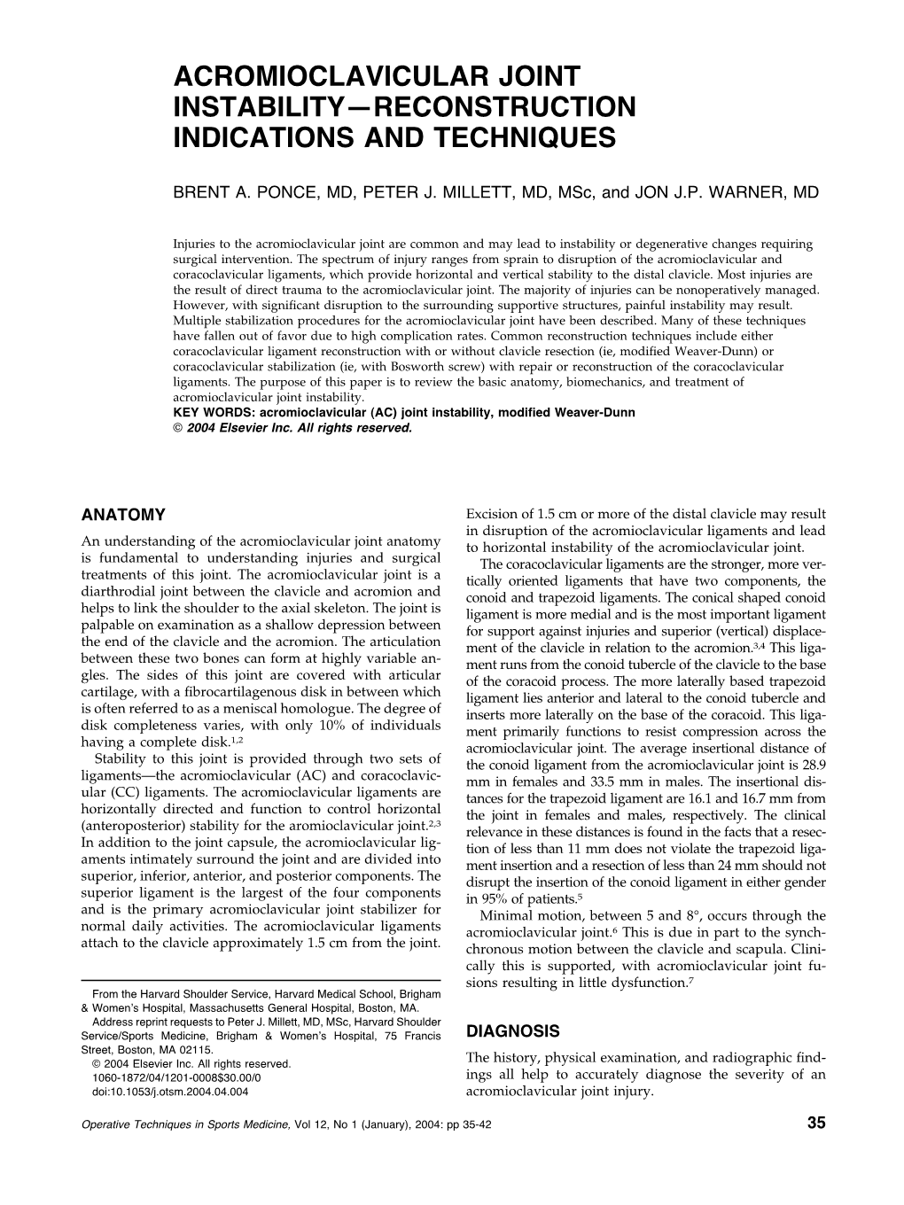 Acromioclavicular Joint Instability—Reconstruction Indications and Techniques