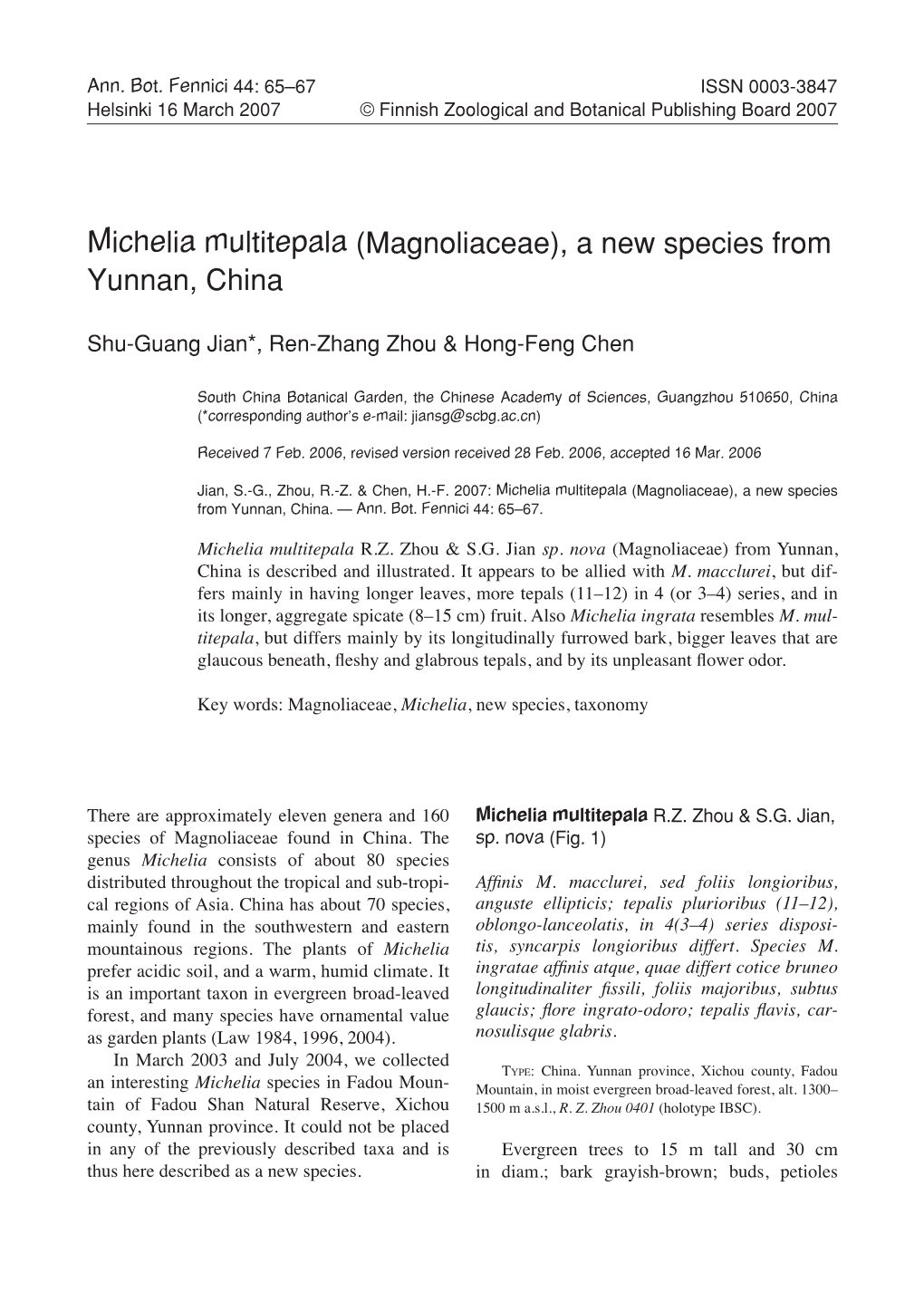 Michelia Multitepala (Magnoliaceae), a New Species from Yunnan, China