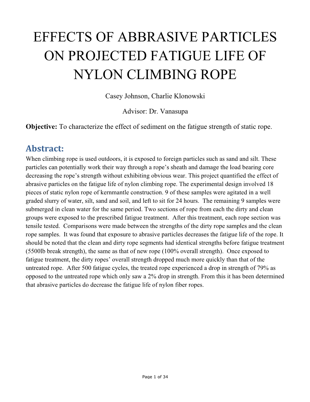 Effects of Abrasive Particles on the Projected Fatigue Life of Nylon Climbing Rope