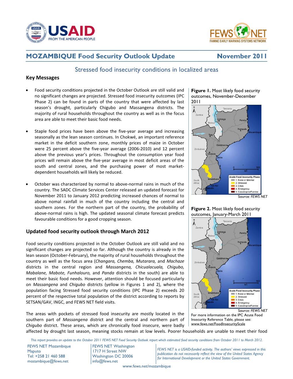 MOZAMBIQUE Food Security Outlook Update November 2011 Stressed