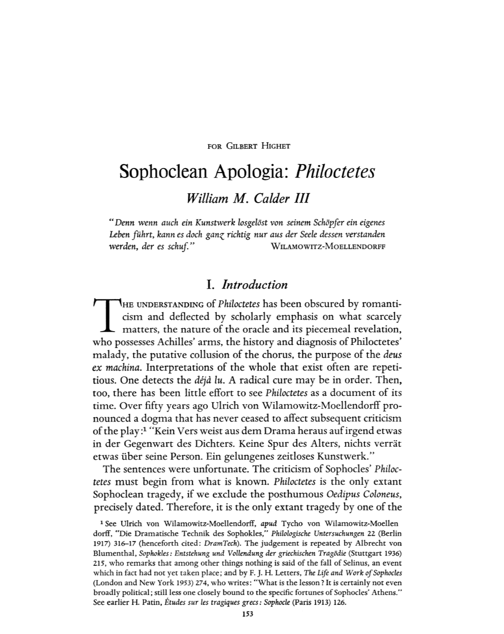 Sophoclean Apologia: Philoctetes William M