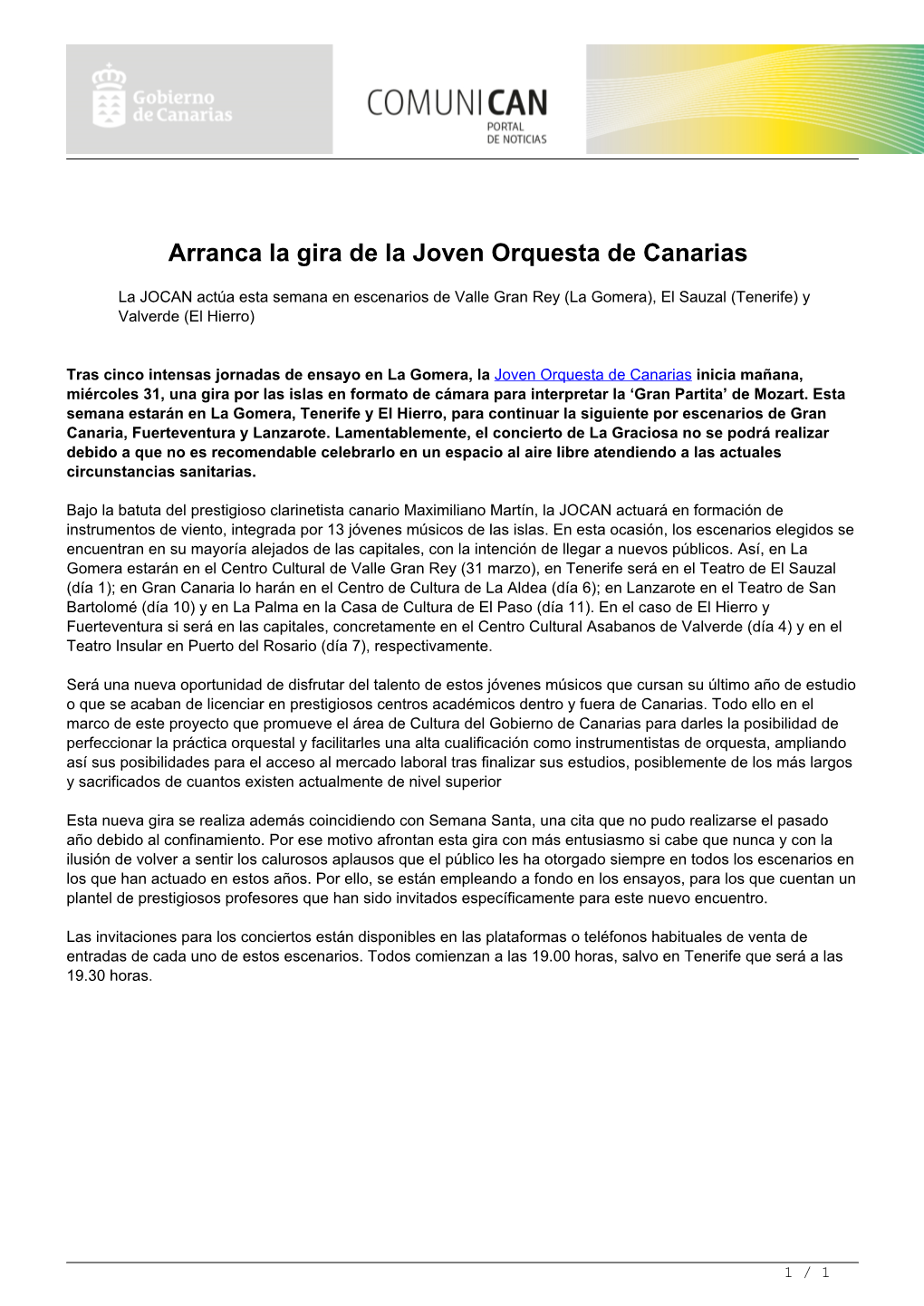 Arranca La Gira De La Joven Orquesta De Canarias