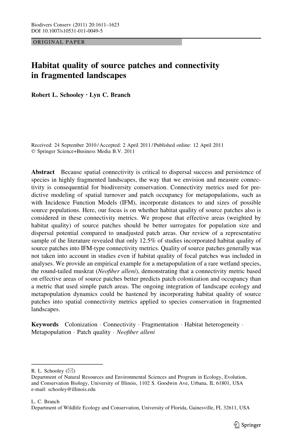 Habitat Quality of Source Patches and Connectivity in Fragmented Landscapes