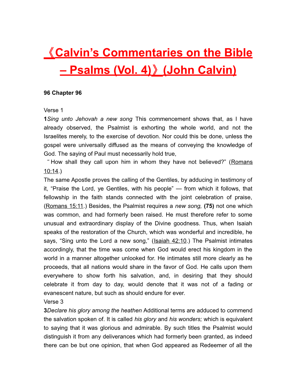 Calvin S Commentaries on the Bible Psalms (Vol. 4) (John Calvin)