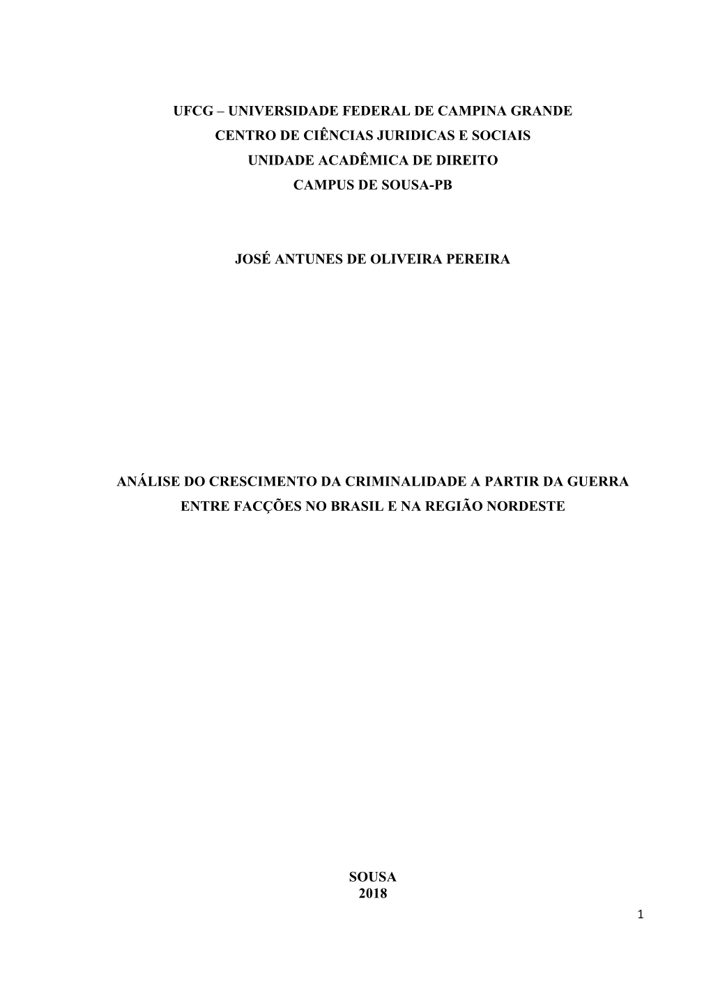 Universidade Federal De Campina Grande Centro De Ciências Juridicas E Sociais Unidade Acadêmica De Direito Campus De Sousa-Pb