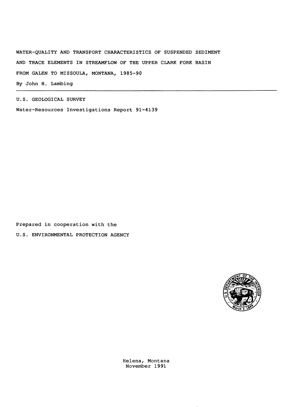 Water-Resources Investigations Report 91-4139 Helena, Montana