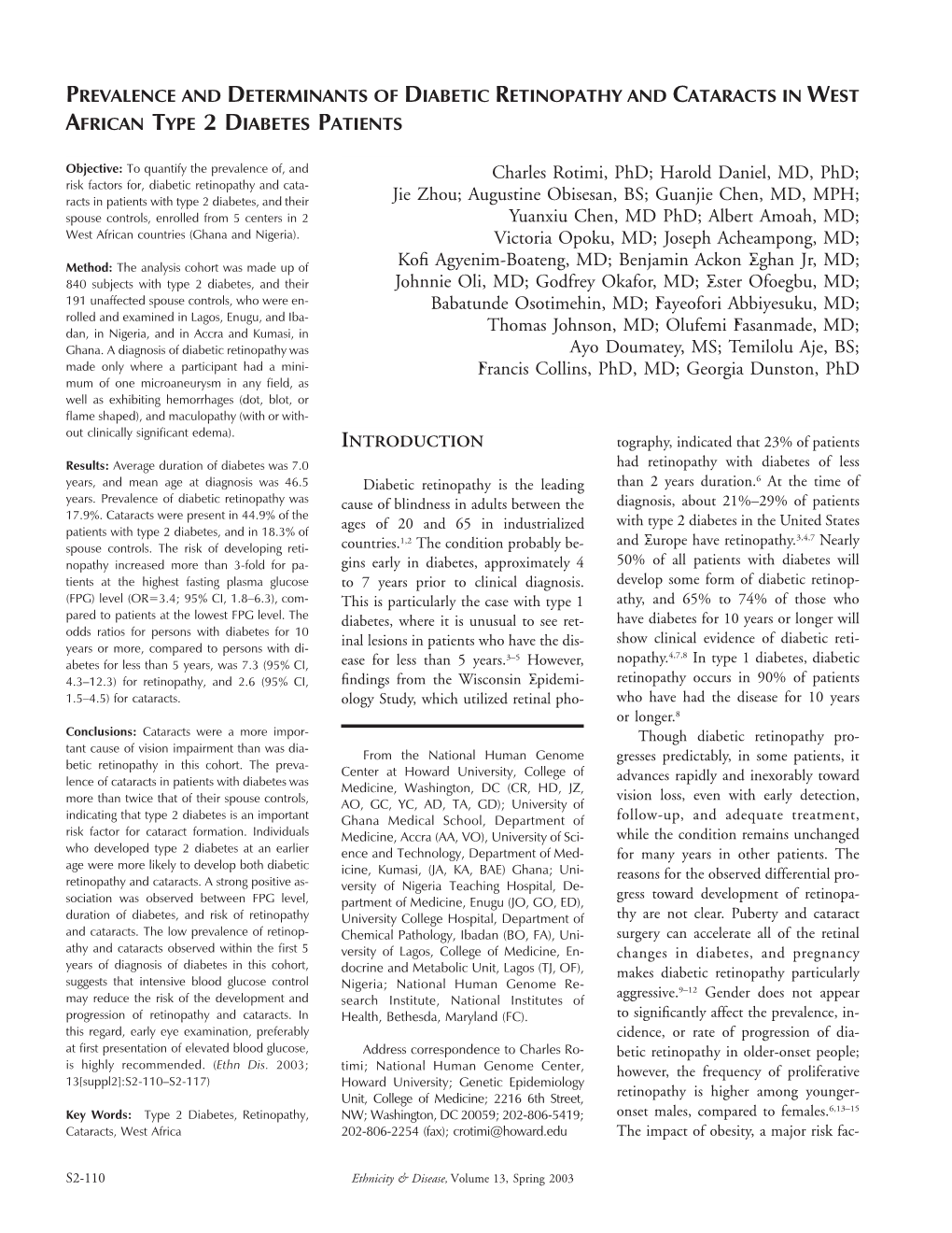 Prevalence and Determinants of Diabetic Retinopathy and Cataracts in West African Type 2Diabetes Patients