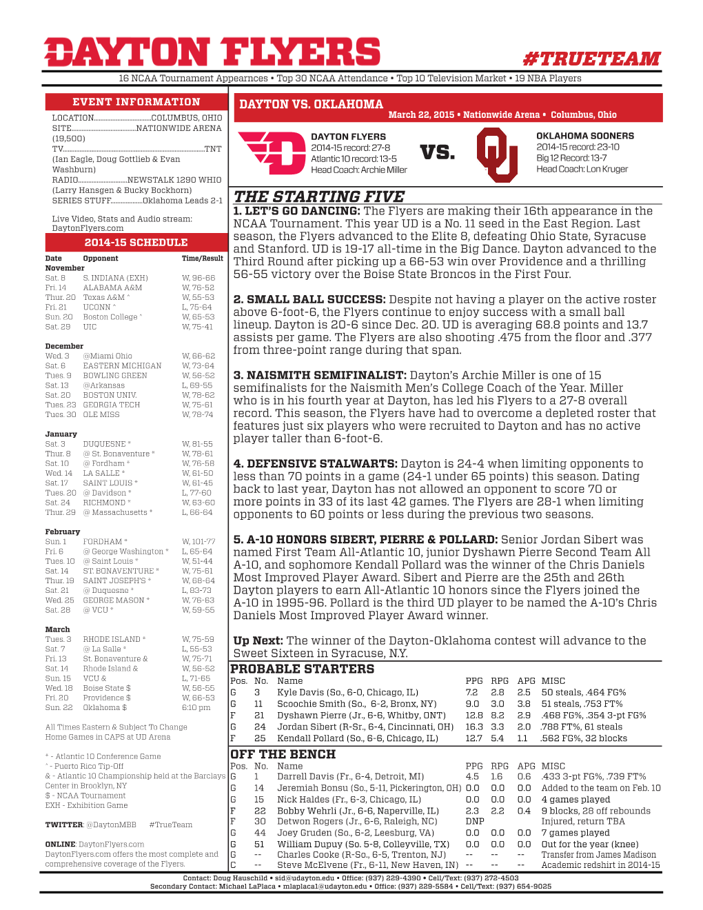 TRUETEAM 16 NCAA Tournament Appearnces • Top 30 NCAA Attendance • Top 10 Television Market • 19 NBA Players