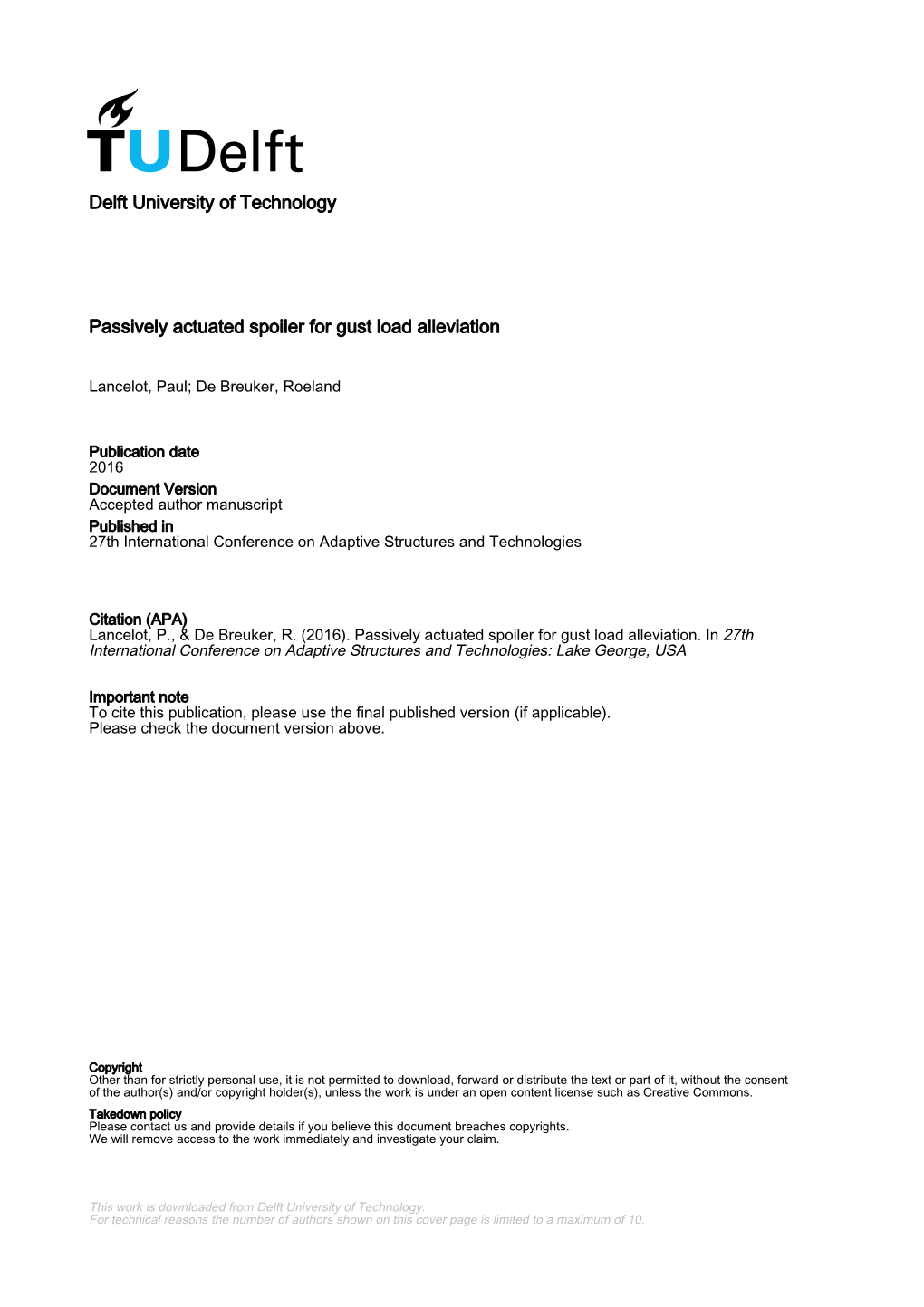 Delft University of Technology Passively Actuated Spoiler for Gust