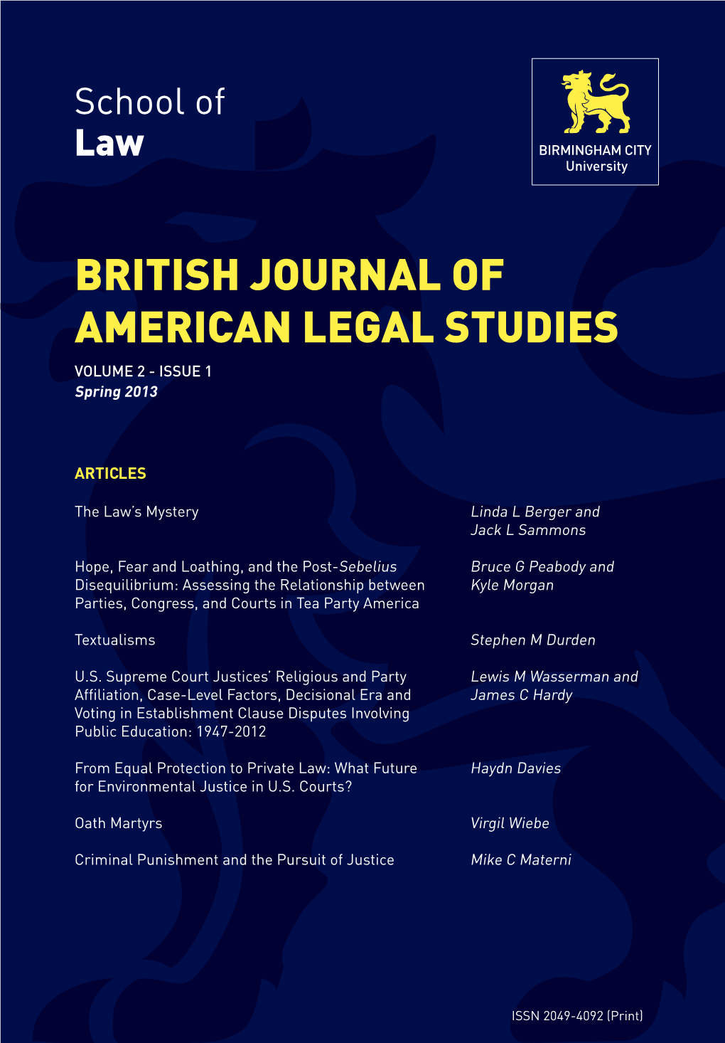 BRITISH JOURNAL of AMERICAN LEGAL STUDIES VOLUME 2 - ISSUE 1 Spring 2013