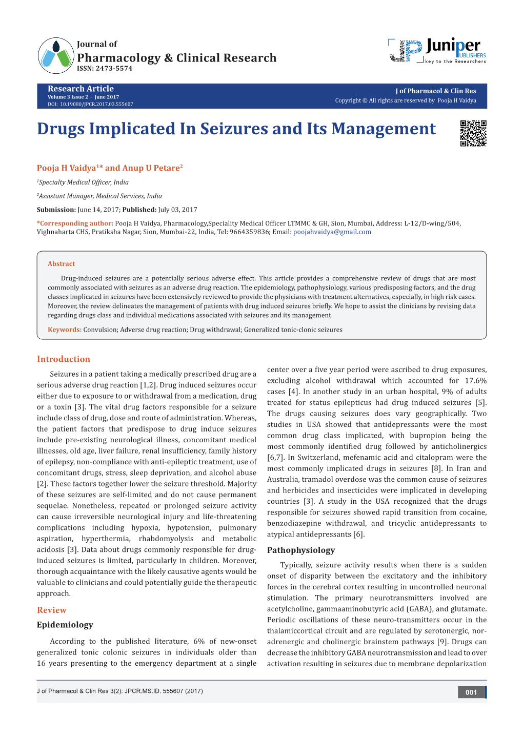 Drugs Implicated in Seizures and Its Management