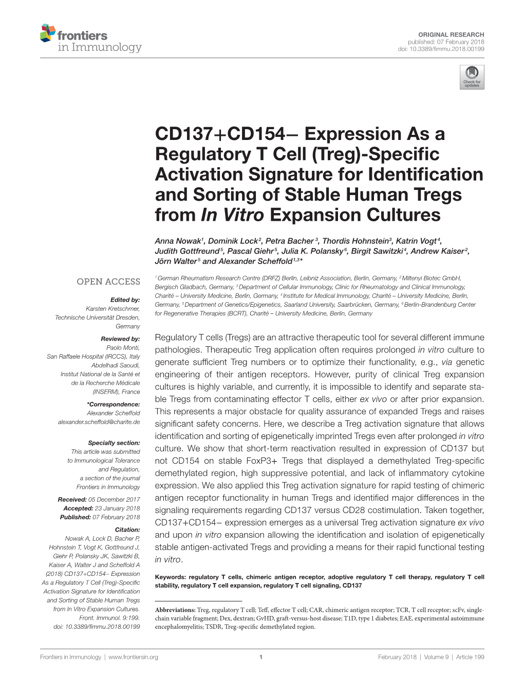 CD137+CD154− Expression As a Regulatory T Cell (Treg)