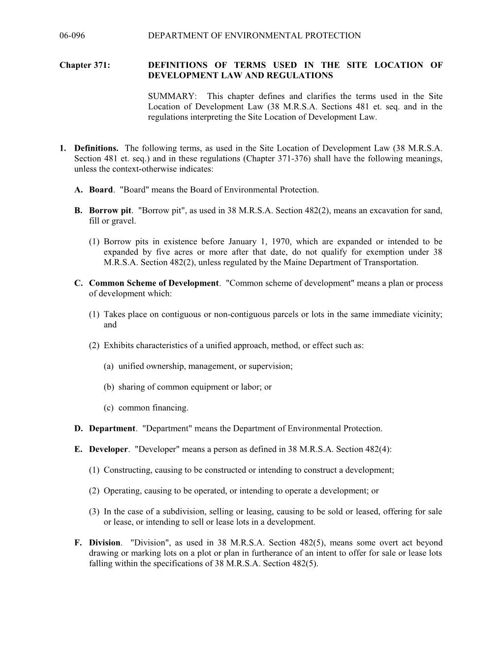 Chapter 371: DEFINITIONS of TERMS USED in the SITE LOCATION of DEVELOPMENT LAW and REGULATIONS