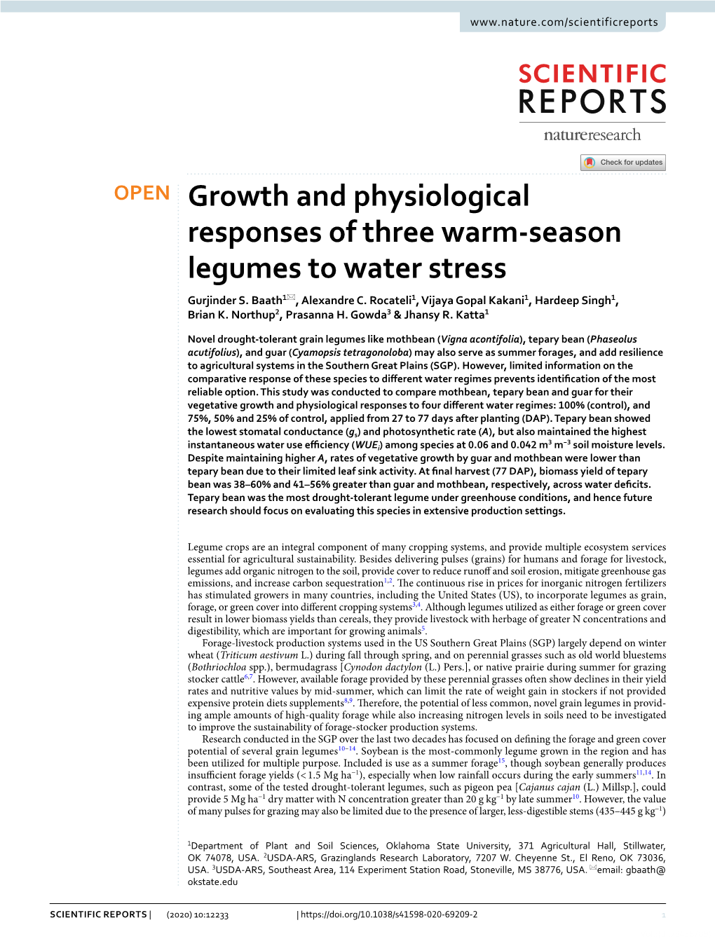 Growth and Physiological Responses of Three Warm-Season Legumes To