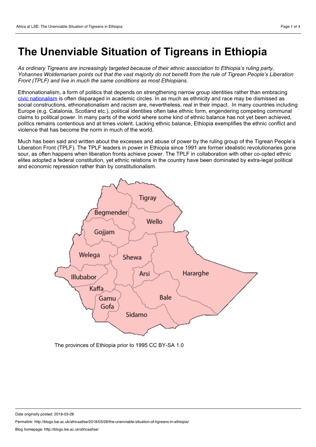Africa at LSE: the Unenviable Situation of Tigreans in Ethiopia Page 1 of 4
