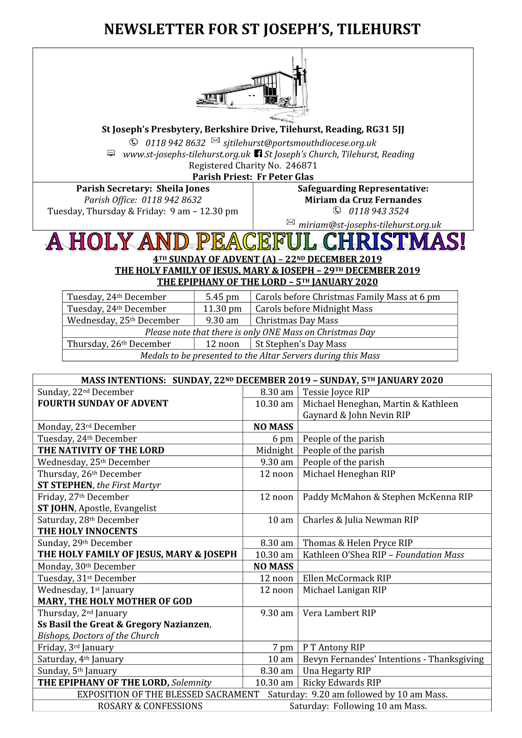 Newsletter for St Joseph's, Tilehurst