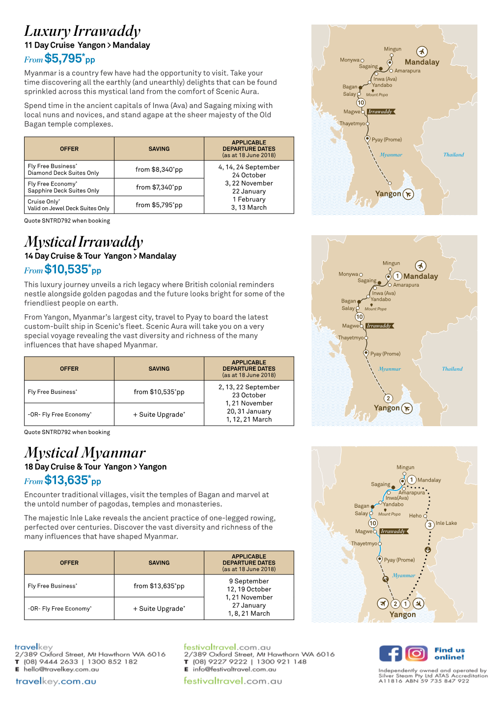 Luxury Irrawaddy 11 Day Cruise Yangon > Mandalay Mingun * from $5,795 Pp Monywa Mandalay Sagaing Myanmar Is a Country Few Have Had the Opportunity to Visit