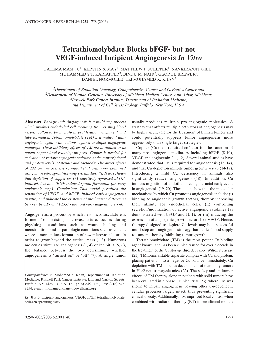 But Not VEGF-Induced Incipient Angiogenesis in Vitro