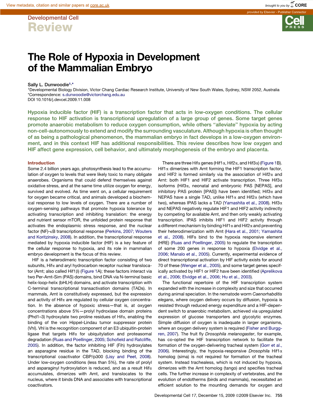 The Role of Hypoxia in Development of the Mammalian Embryo