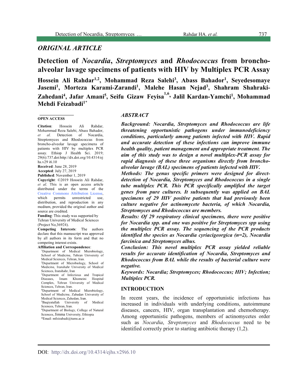 Detection of Nocardia, Streptomyces and Rhodococcus from Broncho- Alveolar Lavage Specimens of Patients with HIV by Multiplex PC