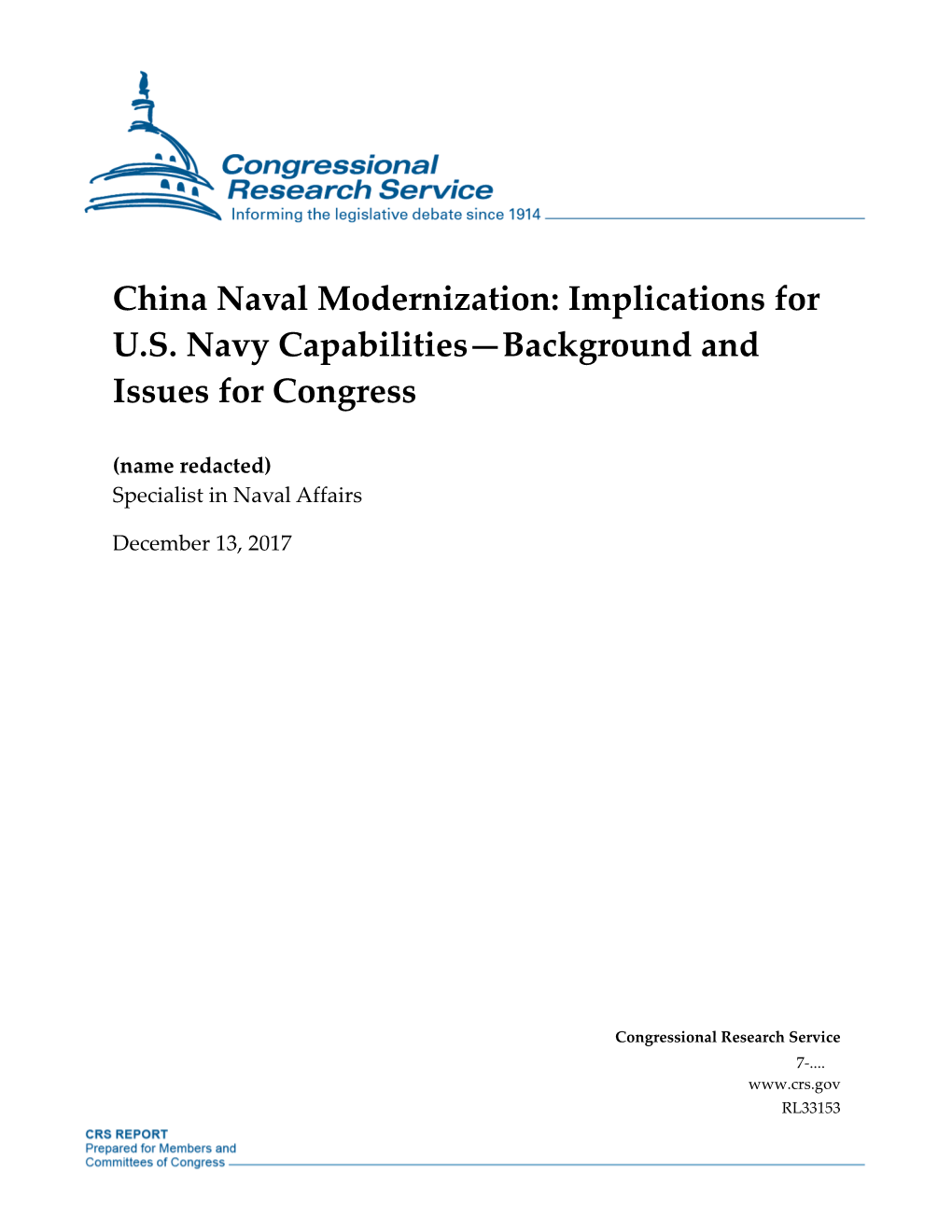 China Naval Modernization: Implications for U.S. Navy Capabilities—Background and Issues for Congress