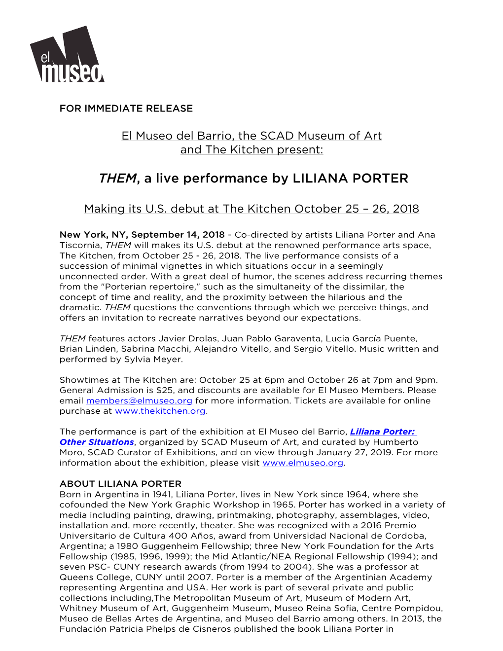 THEM, a Live Performance by LILIANA PORTER